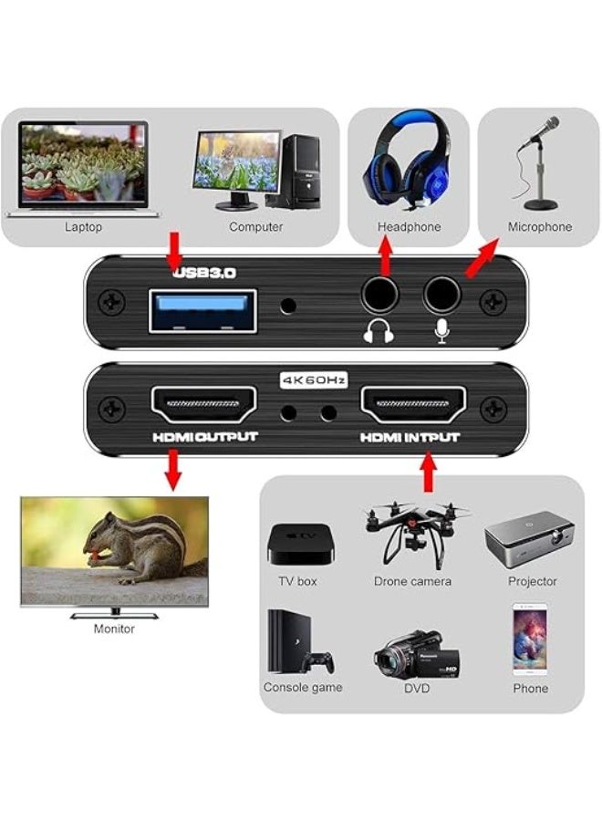 Professional 4K HDMI to USB 3.0 Audio Video Capture Card - 1080P 60fps Portable Game Streaming & Recording Adapter - Image 2